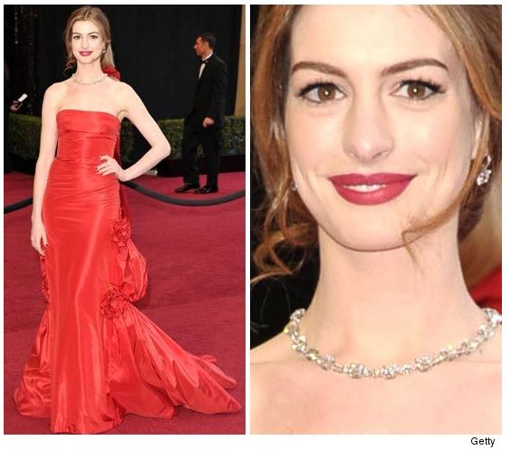 kim kardashian 2011 oscars. Anne Hathaway 2011 Oscar Red